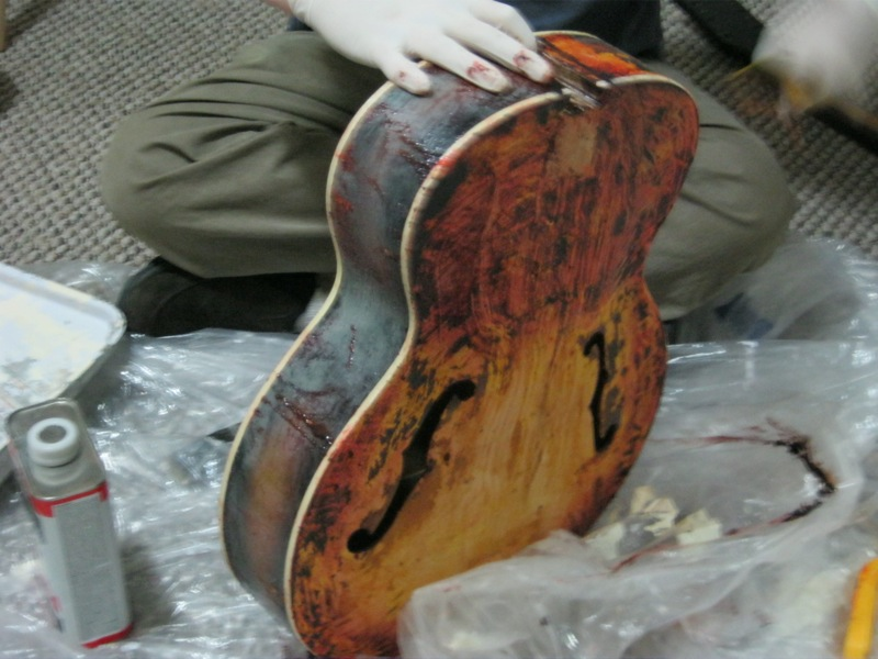 Stripping off the old finish.
